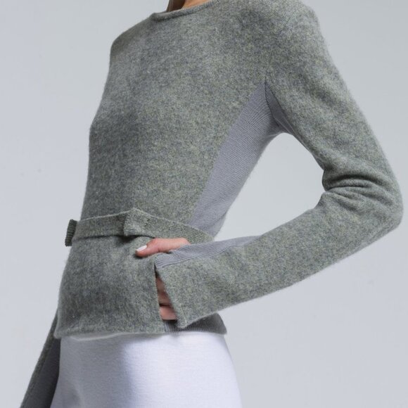 NFP Boiled Merino Wool Strap Convertible Cut Out Sweater Caged Back Snap Sweater - Picture 3 of 16